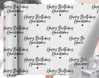 Happy Birthday Handsome Wrapping Paper & Gift tag For Him UK, Simple Cute Luxury Wrapping paper Sheets for Special Friend, Boyfriend,Husband