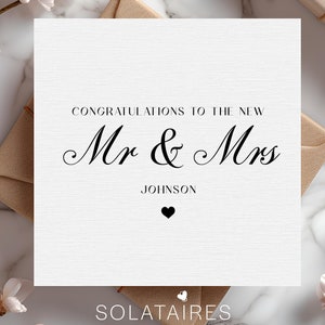 Congratulazioni per il giorno delle nozze, biglietto per il giorno delle nozze, biglietto di matrimonio personalizzato MR & MRS, biglietto di coppia felice