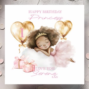 Carte d'anniversaire personnalisée pour le 1er anniversaire de la princesse ballerine pour petite fille | Carte de visite personnalisée pour fille, petite-fille, nièce, soeur, amie
