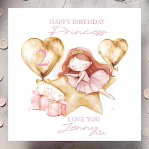 2e anniversaire de princesse ballerine personnalisée pour petite fille | Carte de visite personnalisée pour fille, petite-fille, nièce, soeur, amie