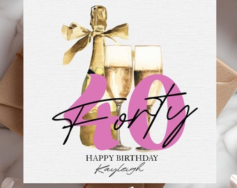 Personalised 40th Pink Birthday Card for her, Happy 40th Birthday Card, 40 Today, Forty milestone card-Best Friend, Mum, Sister, Auntie