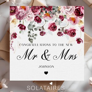 Herzlichen Glückwunsch Hochzeitstag Karte für Braut und Bräutigam, Blumen Hochzeit Tag Karte, personalisierte MR & MRS Heiratskarte, Glückliche Paar Partner Karte