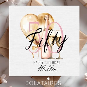 Personalisierte 50er Rosa Geburtstagskarte für sie, alles Gute zum 50. Geburtstagskarte, 50 heute, Fifty Meilensteinkarte-Beste Freundin, Mutter, Schwester, Tante