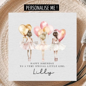 Biglietto di auguri di compleanno personalizzato con ballerina principessa rosa per bambina speciale / Biglietto con nome personalizzato per figlia, nipote, nipote, sorella, amica