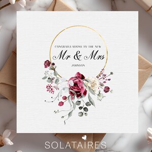 Herzlichen Glückwunsch Hochzeitstag Karte für Braut und Bräutigam, Blumen Hochzeit Tag Karte, personalisierte MR & MRS Heiratskarte, Glückliche Paar Partner Karte