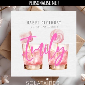 Personalised Happy Birthday Card for a special sister, Big sister card, Best Friend sister card, Pink Prosecco Favourite Sister card