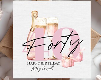 Personalised 40th Pink Birthday Card for her, Happy 40th Birthday Card, 40 Today, Forty milestone card-Best Friend, Mum, Sister, Auntie