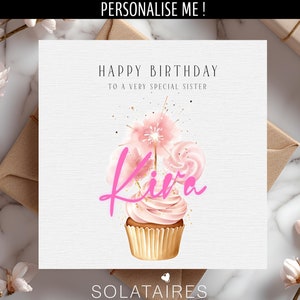 Personalised Happy Birthday Card for a special sister, Big sister card, Best Friend sister card, Pink Prosecco Favourite Sister card