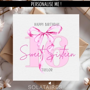 Tarjeta de cumpleaños número 16, tarjeta personalizada de feliz cumpleaños número 16, tarjeta rosa para dulces dieciséis, tarjeta de cumpleaños para hija, hermana, sobrina, mejor amiga