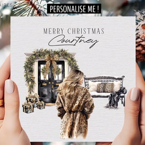 Kerstkaart voor beste vriend, gepersonaliseerde kerstkaart met luipaardprint, glamoureuze kerstkaart met dierenprint - moeder, zus, tante, nichtje, kleindochter