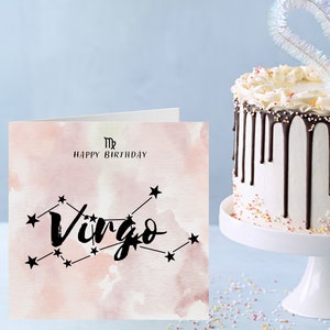 Biglietto d'auguri per il segno zodiacale della Vergine nel Regno Unito, stampa della costellazione dell'oroscopo della Vergine, biglietti di astrologia per il segno zodiacale della Vergine per gli amici compleanno lui/lei