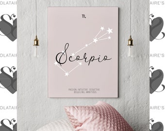 Scorpio Zodiac Sign Print, Scorpio Horoscope, Scorpio  Gifts, Astrology, Celestial, Bedroom wall print, Home decor art, Gift for her, poster