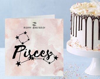 Pisces Zodiac Sign Birthday Card, Pisces Horoscope card, Constellation Print, Astrology Pisces Star Sign Card, best friend birthday card