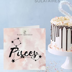 Biglietto di compleanno con segno zodiacale Pesci, biglietto oroscopo Pesci, stampa costellazione, biglietto con segno zodiacale Astrologia Pesci, biglietto di compleanno migliore amico