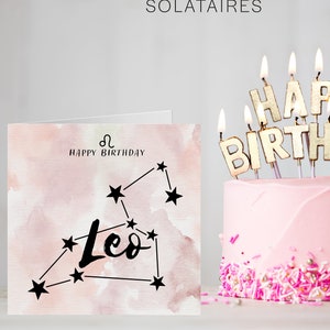 Löwe Sternzeichen Geburtstag Karte, Löwe Horoskop Konstellation Druck, Astrologie Löwe Sternzeichen Karten für Freunde Geburtstag Ihn/Sie