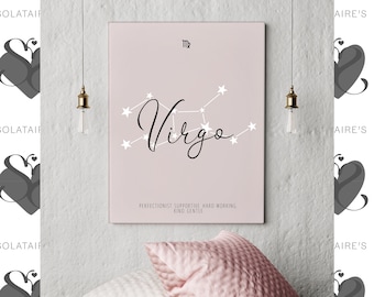 Virgo Zodiac Sign Print,Virgo  Horoscope,Virgo Art Print,Virgo Gifts,Gifts,Astrology,Celestial,Virgo Star Sign,Bedroom wall print,Home decor