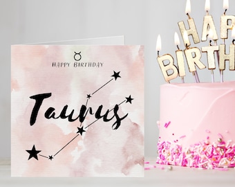 Carte d’anniversaire du signe du zodiaque Taureau Royaume-Uni, impression de la constellation de l’horoscope Taureau, cartes de signe astrologique du Taureau pour les amis anniversaire lui/elle