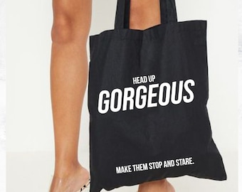 100% Black Cotton Slogan Tote HandBag Uk, Empowering Women Self Love Quote Print, Streetwear Fashion Shopping Bag Reusable Long Handles