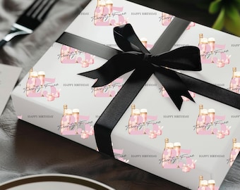 Inpakpapier 25e verjaardag, 25e cadeau voor haar, cadeau verjaardag meisje, roze inpakpapier, verjaardagscadeau beste vriend, prosecco-cadeaupapier