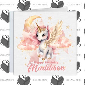 Biglietto di compleanno personalizzato con unicorno rosa, età 1,2,3,4,5,6 e nome, bambina speciale, ragazza di compleanno-figlia/sorella/nipote/nipote/amica