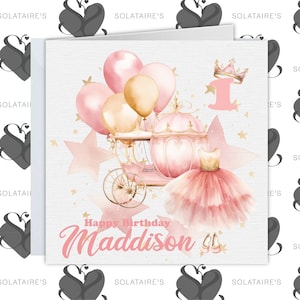 Tarjeta de cumpleaños personalizada de la princesa rosa, edad 1,2,3,4,5,6 y nombre, niña especial, niña de cumpleaños-hija/hermana/sobrina/nieta/amiga