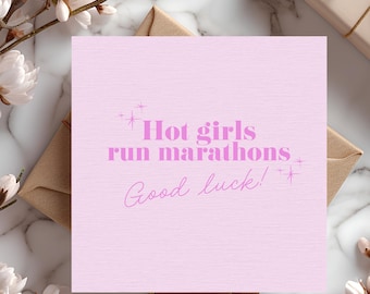 Heiße Mädchen laufen Marathonlauf-Karte, lustige laufende Karte, Marathon-Glückskarte, Läufer-Geschenk für ihre Freundin