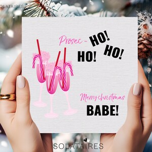 Cartão de Natal rosa Prosecco, cartão de Natal Ho Ho Ho, pacote de cartão de Natal com citação atrevida, cartão de Natal divertido, cartão de Natal rude feminino, cartão de Natal