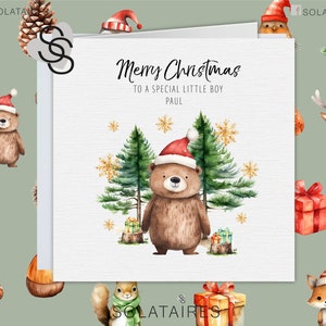 Kerstkaart voor kinderen, kerstkaart zoon, kerstkaart dochter, kaart Woodlands beer, kerstkaart vriend, gepersonaliseerde kerstkaart
