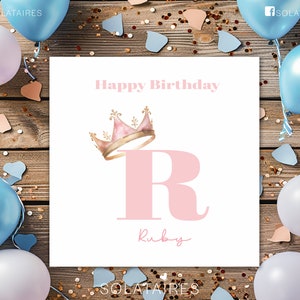 Roze prinses verjaardagskaart voor speciaal klein meisje, gepersonaliseerde verjaardag meisje, leeftijd & naam-dochter/zus/nicht/kleindochter/vriend