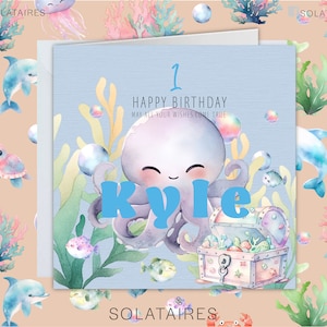 Carte d'anniversaire personnalisée, tout âge, carte de créatures marines pour enfants, anniversaire de garçon, 1er, 2e, 3e, 4e, 5e, fils, neveu, petit-fils, frère. Ami