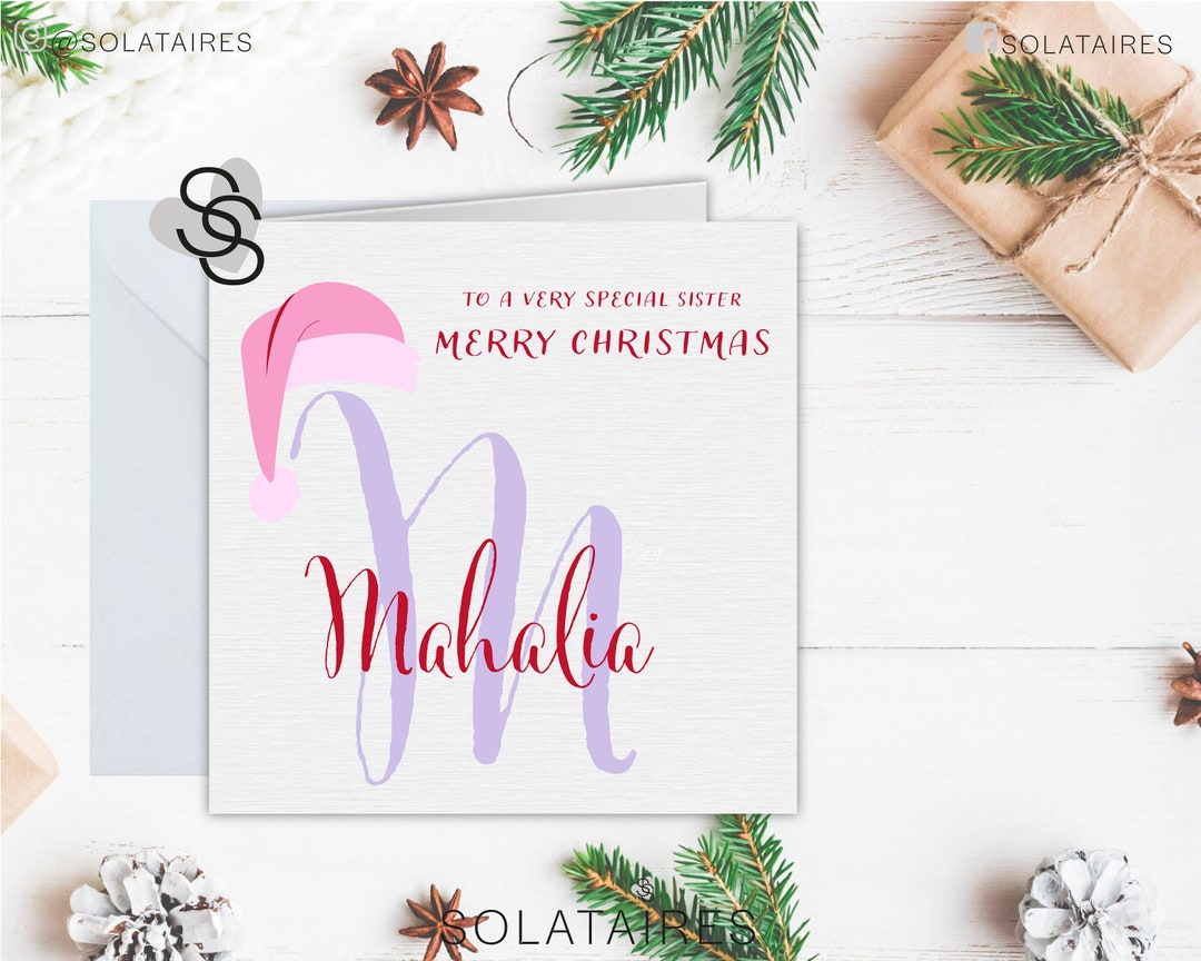 Personalised Name Christmas Card for Her Uk,pink Santa Christmas Card