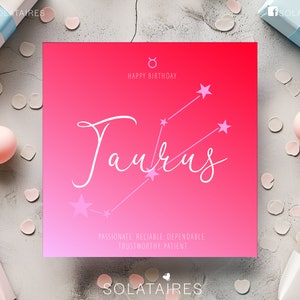 Carte d'anniversaire zodiaque taureau, carte d'anniversaire céleste, cartes horoscope, carte de joyeux anniversaire pour elle, carte meilleur ami, carte d'anniversaire bestie