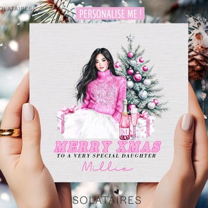 Daughter Christmas card, Xmas Daughter card  personalised, Pink trendy Christmas card, Special Daughter Christmas card, Christmas gift