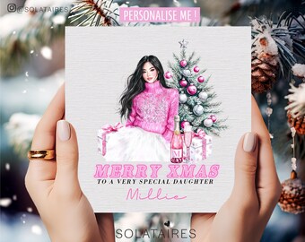 Daughter Christmas card, Xmas Daughter card  personalised, Pink trendy Christmas card, Special Daughter Christmas card, Christmas gift