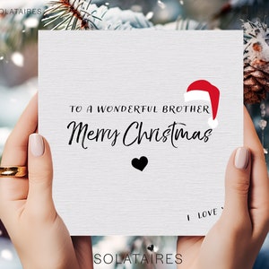 Tarjeta de Feliz Navidad para hermano, tarjeta de Navidad para hermano, tarjeta de Navidad de lujo simple para hermano, tarjeta de amor con sombrero de Papá Noel de Navidad, regalo para hermano