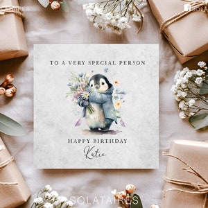 Gepersonaliseerde verjaardagskaart voor haar, gelukkige verjaardagskaart, pinguïnverjaardagskaart, beste vriendkaart | dochter| mama | zus | Tante | Nan