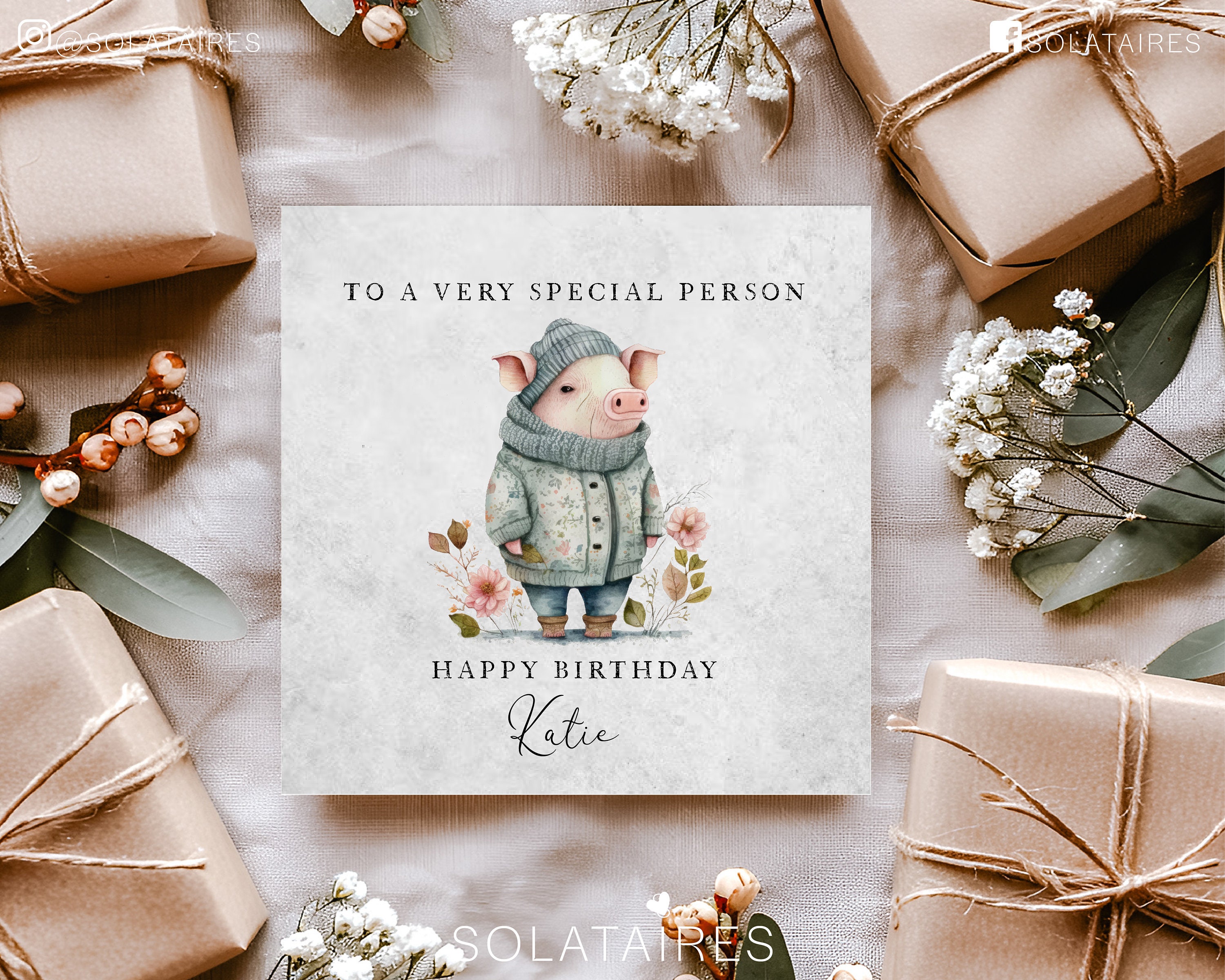 Personalised Birthday card for her, Happy birthday card, Pink Pig birthday card, Best friend card | daughter| mum | sister | Auntie | Nan