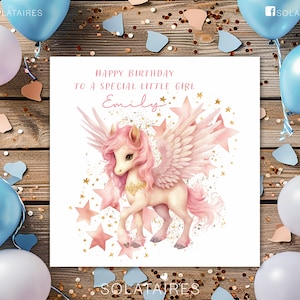 Biglietto di auguri di compleanno personalizzato con unicorno magico rosa, bambina speciale, bambina del compleanno, età e nome, figlia/sorella/nipote/amica