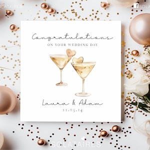 Biglietto di congratulazioni personalizzato per il giorno del matrimonio, Sposa e sposo il giorno del matrimonio, regalo per il giorno del matrimonio di Mr e Mrs, Biglietto da cocktail per coppie felici
