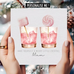 Biglietto di Natale rosa personalizzato per lei, biglietto di Natale di lusso con acquerello, cocktail di Natale per la figlia/nipote/sorella/amica