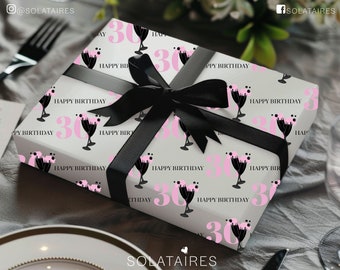30th Birthday Wrapping Paper,18th gift for her,Birthday girl gift,Pink Wrapping paper, Best friend birthday present,Milestone gift- Prosecco