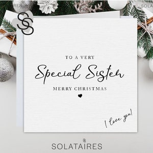 Joyeux Noël Carte sœur, Je t’aime Soeur Noël Carte, Carte de Noël sœur, Carte de luxe simple, Soeur Noël, Carte Je t’aime sœur