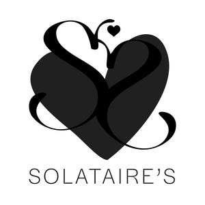 May include: Black and white logo with the text "SOLATAIRE'S" below. The logo features a stylized heart shape with a smaller heart at the top.