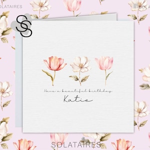 Personalisierte Geburtstagskarte für einen besonderen Freund, Blumengeburtstagskarte, Blumengeburtstagskarte für den besten Freund, süße rosa Bday-Karte für sie