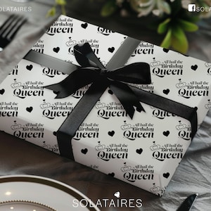 Papel de regalo de cumpleaños para ella, reina de cumpleaños, cumpleaños de la mejor amiga, cumpleaños de la mejor amiga, hermana, hija, papel de regalo, tarjeta de reina de cumpleaños