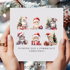 Carte de Noël chat, jolie carte chat, carte de Noël chat, parfaite pour les amoureux des chats, carte chat meilleur ami, cadeau de Noël chat - répandre des vibrations ronronnantes