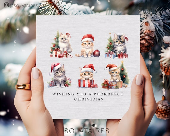 Cat Christmas Card, Cute cat card, Cat Xmas card, Perfect for Cat Lovers, Best Friend Cat card, Cat Christmas gift - Spread Purr-fect Vibes