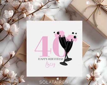 Personalised Prosecco 40th Birthday Card UK,Happy 40th Birthday Card,40 Today,Forty,Pink Milestone Birthday Card,Best Friend Birthday Card