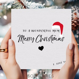 Merry Christmas moeder kaart VK, kerstkaart mama, eenvoudige luxe kerstkaart voor moeder, kerstkaart kerstmuts ik hou van je, kerstcadeau mama