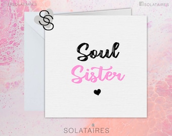 Soul Sister Quote Card For Her Verenigd Koninkrijk, verjaardagskaart beste vriend, verjaardagskaart zus, verjaardag meisje, eenvoudige schattige wenskaarten, zwart-wit kaart